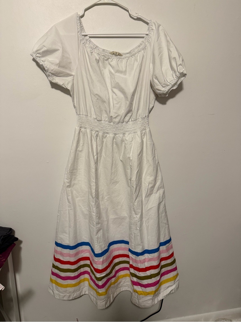 Boden White Rainbow Trim Cotton Maxi Dress Size 14R - Picture 2 of 8